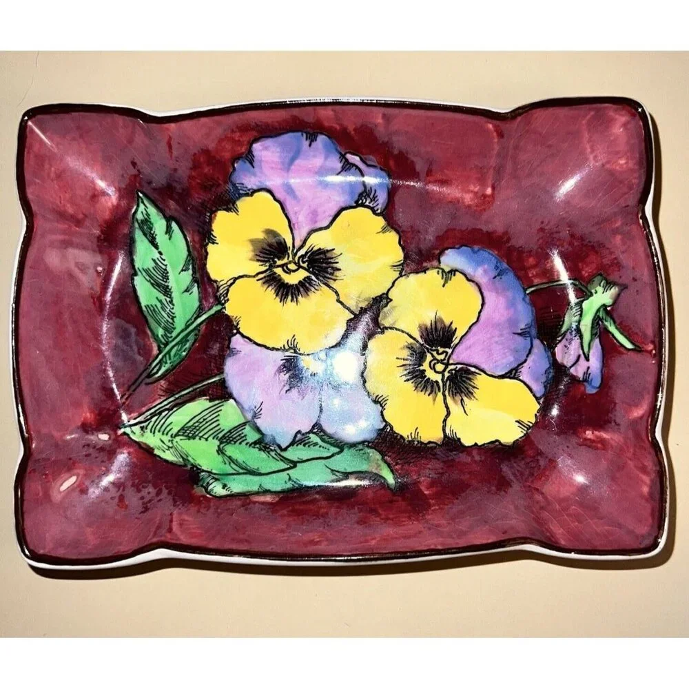 ROYAL DOULTON Porcelain Hair Pin Tray Dish Vanity Pansy 1950s D.6402 7922